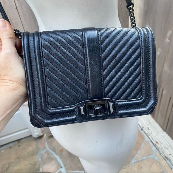 Rebecca Minkoff Love Chevron-Quilted Crossbody Bag in black - Picture 1 of 10